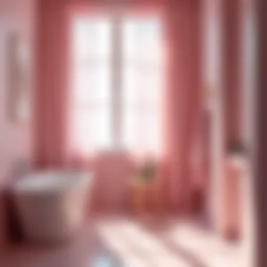 Stylishly accessorized bathroom with pink curtains