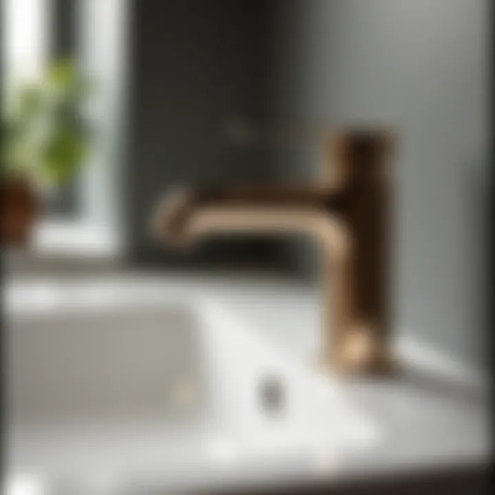 Detailed view of a modern bathroom faucet showcasing its elegant design and finish