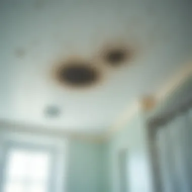 Close-up of black spots on a bathroom ceiling