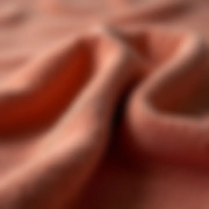 Close-up of high-quality fabric texture of a brick colored bath towel