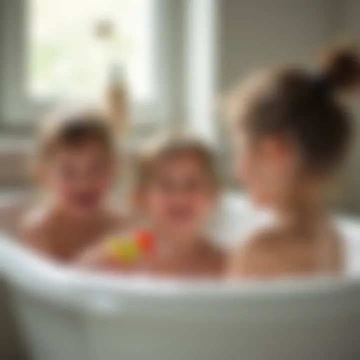 Children enjoying bath time with toys