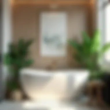 Elegant bathroom featuring tall artificial plants