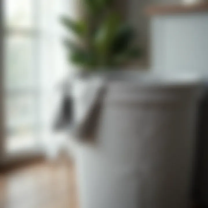 Close-up of high-quality material used in a large grey laundry basket