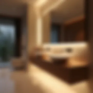 Glamorous Floating Vanity Enhancing Aesthetic Appeal Luxurious bathroom featuring a floating vanity with integrated lights creating an inviting atmosphere