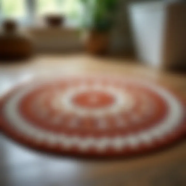 Artistic close-up of a mandala bath mat showcasing intricate patterns