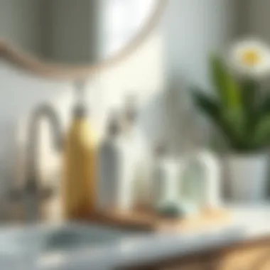 Essential cleaning tools displayed on a countertop