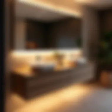 Contemporary Floating Vanity in Illumination Modern bathroom showcasing a stylish floating vanity illuminated by LED lights