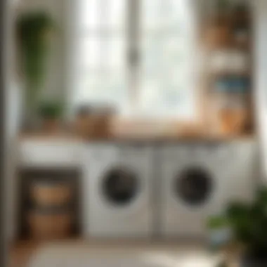 Organized laundry table with baskets and folded clothes