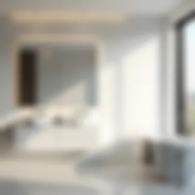 Elegant Reflection in a Contemporary Bathroom Elegant large white bathroom mirror reflecting natural light