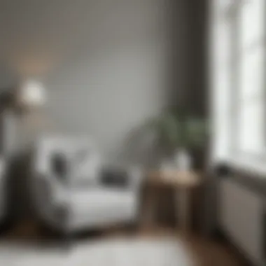 Small grey chair paired with a stylish bedside table