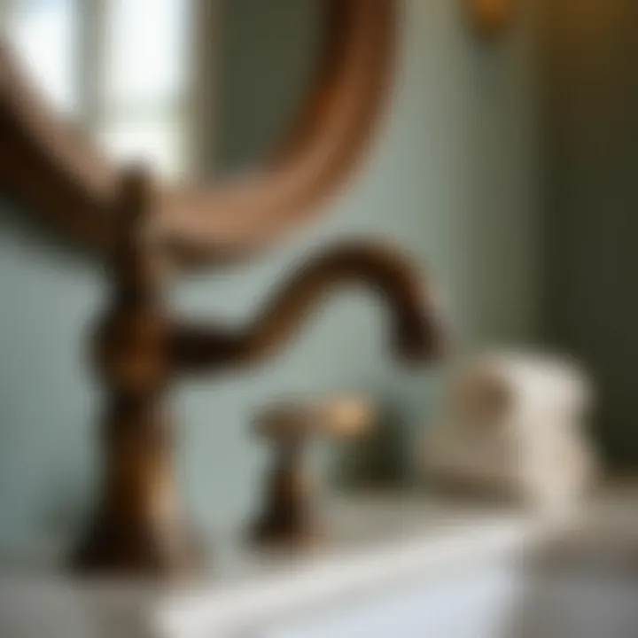 Close-up of a vintage brass faucet showcasing intricate design details